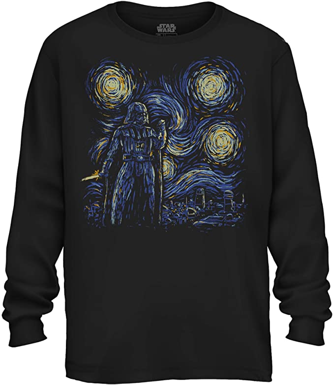 Starry Night Darth Vader Van Gogh Adult Men's Graphic Apparel Long Sleeve Shirt