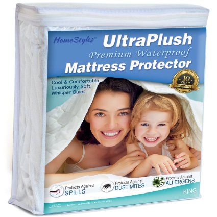 King Size Super Soft 100 Waterproof Mattress Bed Protector Pad - Hypoallergenic - 10 Year Warranty - Ultra Plush Micro-Velour Feel - Fitted Sheet Style Cover Fits up to 21 Mattresses - Protects Against Accidents - Eliminates Dust Mites - Machine Washable - Eastern King