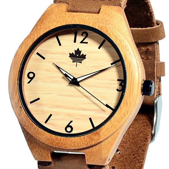 Tamlee Casual Wooden Watches for Men with Genuine Leather Lumination Hands