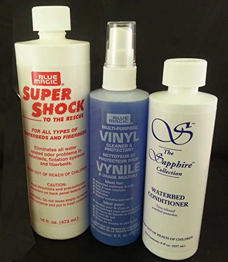 Waterbed Accessories Bundle includes Aqua Shock Water Conditioner Vinyl Cleaner
