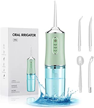 Water Flosser Cordless Dental Oral Irrigator, 220ML Portable Rechargeable Waterproof, 3 Modes and 4 Jet Tips, Detachable and Cleanable Water Tank, for Travel and Home, Braces and Bridges Care