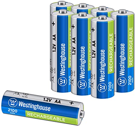 Westinghouse 2100mAh NH Rechargeable Batteries, 5 Years Low self Discharge, 2000 Times Cycle Life, Free Battery Storage Box (AA, 8 Counts)