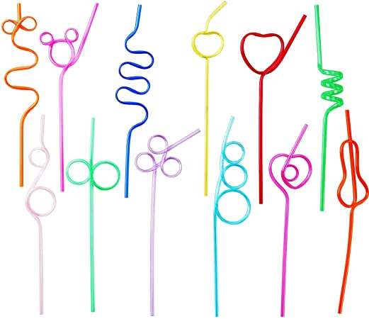 CVNDKN 24 Pcs Crazy Straws,12 Assorted Colorful Reusable Plastic Crazy Loop Straws For Birthday Party Or Classroom Activities.