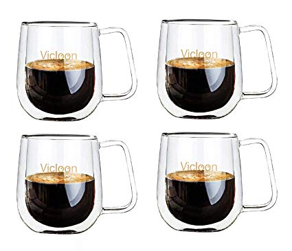 Vicloon Double Walled Glass Mugs,Borosilicate Glass Cups,for Tea,Coffee,Latte,Cappuccino,Espresso,Beer,250ml (4 PCS)