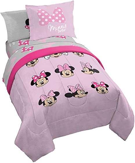 Jay Franco Disney Minnie Mouse Faces 7 Piece Full Bed Set - Includes Comforter & Sheet Set Bedding - Super Soft Fade Resistant Microfiber - (Official Dinsey Product)