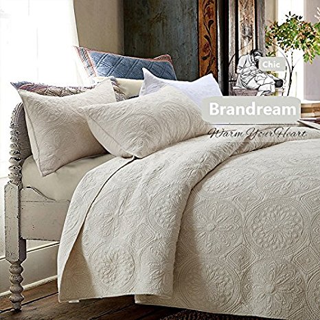 Brandream Luxury Beige Bedding Set 3 Piece Oversized Bedspread Quilt Set Queen Size