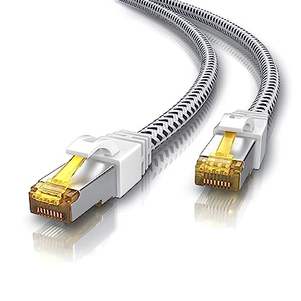 Primewire – 5m CAT 7 Ethernet Cable - Network Gigabit LAN cable – 10 Gbit s – cotton braided patch cable - Cat. 7 raw cable S FTP PIMF shielding - RJ45 connector - Switch Router Modem Access Point