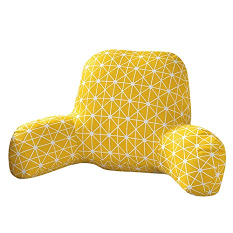Plush Reading Pillow for Bed Rest, Arm, Neck, Lower Back Support Cushion, Washable Removable Cover, Yellow Square