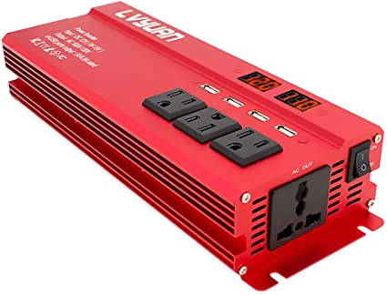 LVYUAN Power Inverter 1000W/2000W 4 AC Outlets and 4 USB Charging Ports DC to AC Inverter 12V to 110V Car Converter DC 12V Inverter with Digital LCD Display