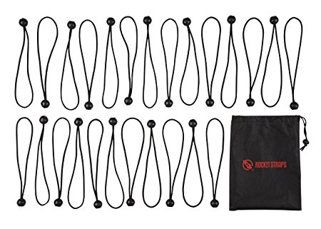 ROCKET STRAPS | 25PC Ball Bungees | Extreme Heavy Duty Extra Long 11” x 5mm | Tarp Ball Bungee Cord Tie Downs | And Large Carrying Bag | UV Resistant Made With 100% Latex For Extreme Strength