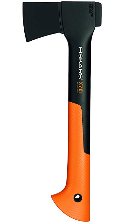 Fiskars Chopping Axe XS X7, Includes Storage and Carrying Case, Length: 35.5 cm, Non-Stick Coating, High Quality Steel Blade/Fibreglass Handle, Black/Orange, 1015618