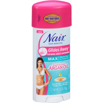 Nair Hair Remover Glides Away Max, Moroccan Argan Oil, for Bikini, Arms & Underarms, 3.3 Oz.