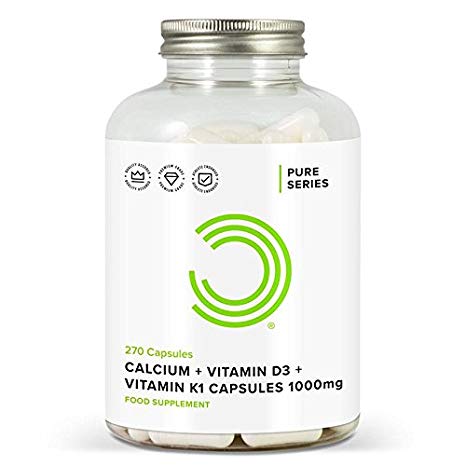 BULK POWDERS Calcium Vitamin D3 and Vitamin K1 Capsules, 100 mg, Pack of 270 Capsules