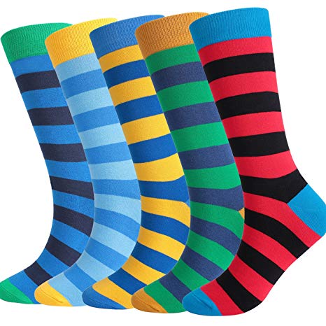 DRASEX Mens Dress Socks 5-Pack Combed Cotton Fun Colorfull Patterned Crew Sock for Men Women Assorted Colors Funky Socks