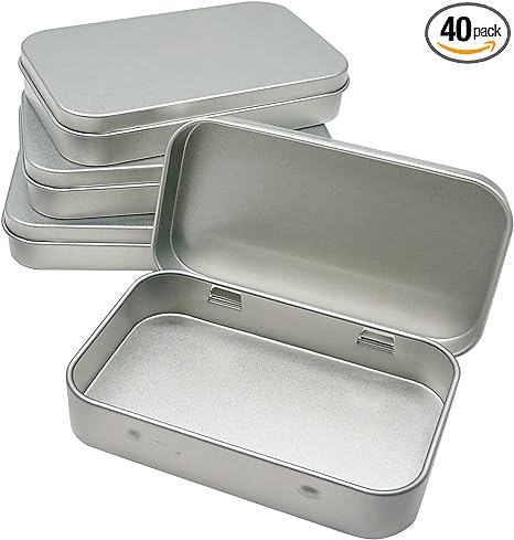 Axe Sickle 40 Pack Tin Box Containers 3.7 x 2.4 x 0.8 Inch Metal Tins Storage Box with Hinge Lids, for Home Storage, Outdoor Active Storage Containers, Home Organizer Small Tins, Silver