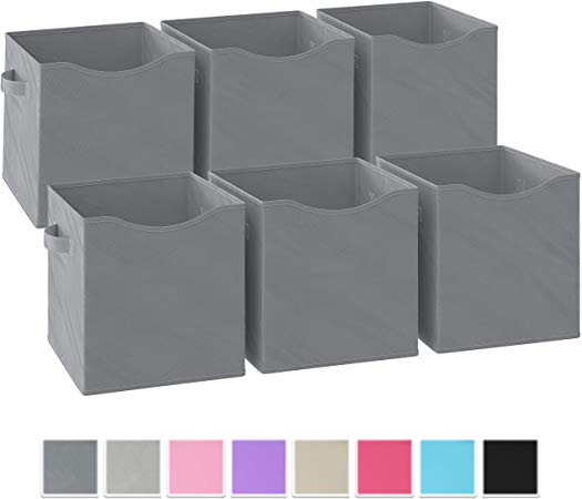 Neaterize Storage Cubes - Set of 6 Storage Bins | Features 2 Handles | Cube Storage Bins | Foldable Closet Organizers and Storage | Fabric Storage Box for Home, Office (Grey)
