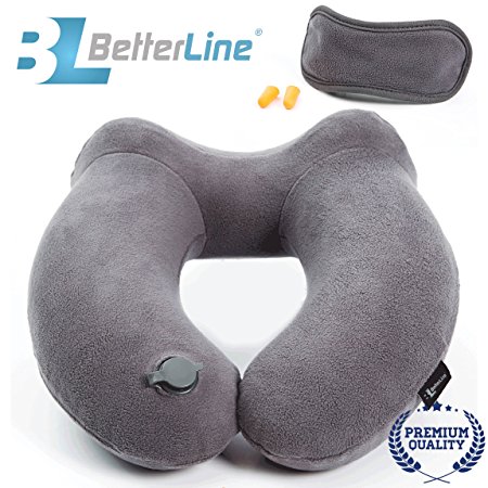 U-Shaped Travel Pillow Premium Set with Ear Plugs and Eye Mask – Ergonomically Designed – Made from Velvet (Set in Compact Carrying Case)