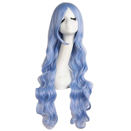 MapofBeauty 32" 80cm Light Blue Purple Long Hair Curly Wavy Wig Cosplay Costume Wig