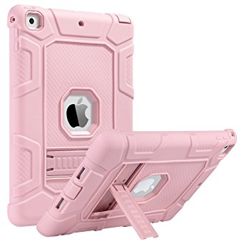 iPad 2017 iPad 9.7 inch Case, iPad Case for Kids, ULAK Kickstand Shockproof Protective Case Three Layer Heavy Duty Soft Silicone Rubber Skin Hard PC Shell Cover for iPad 9.7 inch 2017 - Rose Gold