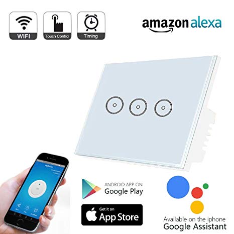 Weton WIFI Smart Wall Light Switch with Amazon Alexa,No Hub Required, Smart Timing Switch, Touch Screen Light Switch,Remote Control Your Devices from Anywhere (Wall Switch 3 Gang)