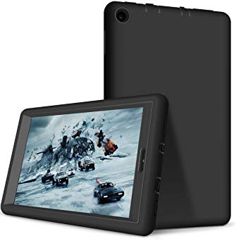 Hocase Fire 7 Tablet Case Heavy Duty Shockproof Drop Protection Soft Silicone Rubber Hard Plastic Hybrid Dual Layer Protective Case for Fire 7 Tablet 7th Generation, 2017 Release - Black