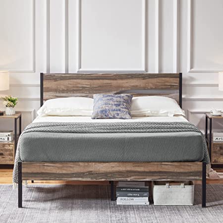 VECELO Full Size Platform Bed Frame with Wood Headboard, Strong Metal Slats Support Mattress Foundation, No Box Spring Needed