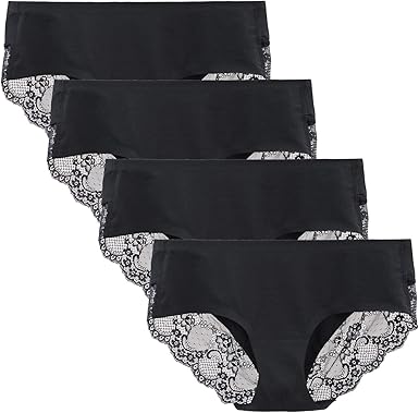 Women's 4 Pack Cotton Lace Coverage Seamless Brief Panty Underwear