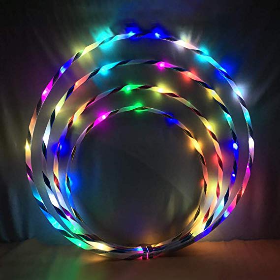 Matoen LED Hula Hoop Sports Equipment Collapsable 7 Color Strobing Changing LED Lights for Adults Kids Exercise Portable Detachable Design Professional Fitness Fat Burning Weighted Hula Hoop (60cm)
