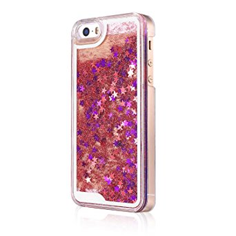 Glitter Case for iPhone 5S,Turpro Hard Transparent Clear Creative Funny 3D Quicksand Liquid Sparkles Glitter Bling Case with Stars for iPhone 5 5S(Pink)
