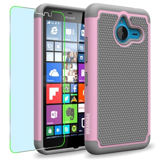 Microsoft Lumia 640 XL Case, INNOVAA Smart Grid Defender Armor Case W/ Free Screen Protector & Touch Screen Stylus Pen - Grey/Light Pink
