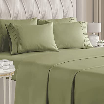 Queen Size Sheet Set - 6 Piece Set - Hotel Luxury Bed Sheets - Extra Soft - Deep Pockets - Easy Fit - Breathable & Cooling Sheets - Wrinkle Free - Green - Sage Green Bed Sheets - Queens Sheets - 6 PC