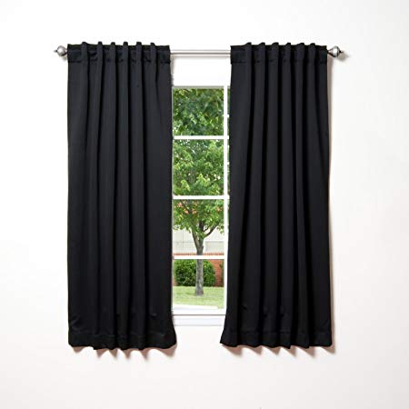 ChadMade Back Tab/Rod Pocket Black 52Wx63L Inch (Set of 2 Panels) Solid Thermal Insulated Blackout Curtain Drape