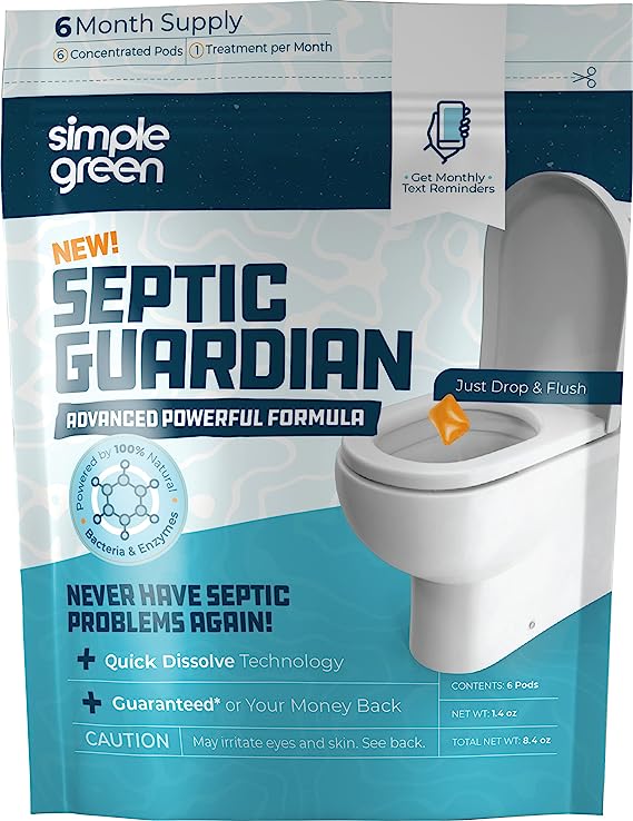 Simple Green Septic Guardian Monthly Septic Tank Treatment Pods – 6 Month Supply of Dissolvable Easy Flush Live Bacteria Pods (6 Count)