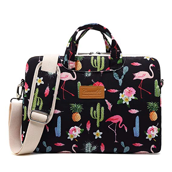 Canvaslife Flamingos Pattern 13 inch Waterproof Laptop Shoulder Messenger Case Bag with 270 Degree Rebound Bubble Protection for MacBook Pro Air 13 and 11 inch 12 inch 13.3 inch Laptop
