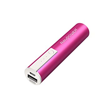 Portable Charger RAVPower 3350mAh External Battery Pack Power Bank with 2.4A Output 2A Input and iSmart Technology for Smartphones and more - Pink