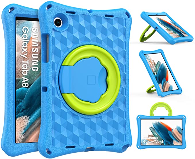 MoKo Case Fit New Samsung Galaxy Tab A8 10.5 Inch 2022 (SM-X200/SM-X205/SM-X207) Case, Lightweight EVA Kids Friendly Shockproof 360 Rotating Grip Handle Folding Stand Cover for Kids, Blue