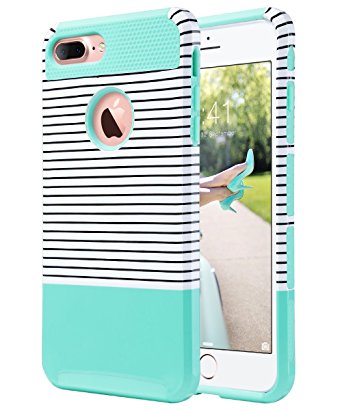 iPhone 7 Plus Case, iPhone 7 Plus Case Rose Gold for Girls, ULAK Slim Flexible TPU Rugged Rubber Anti Scratch Hard Cover Thin Case with Design for Apple iPhone 7 Plus 5.5 inch- Mint Minimal Stripes