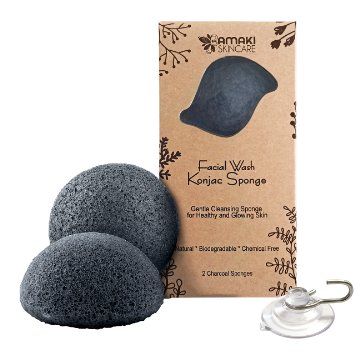 Facial Wash Konjac Sponge with Added Activated Bamboo Charcoal (2 Charcoal Sponges)