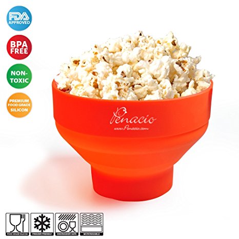 Premium Collapsible Pop Corn Popper Bowl - Microwave Hot Air Silicone Popcorn Maker - Easy to Use & No Oil Needed - Prepare Up To 8 Cups Of Healthy Pop Corn In Mere Minutes - BPA Free & FDA Approved
