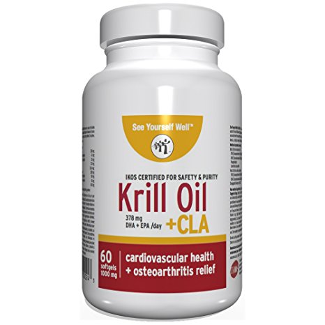 Premium Krill Oil: High Potency EPA and DHA Fatty Acids - Supports Heart, Brain, Joints, Immune System and Weight Management. Krill Oil Supplement with CLA and Astaxantin. 1000 mg, 60 Softgels