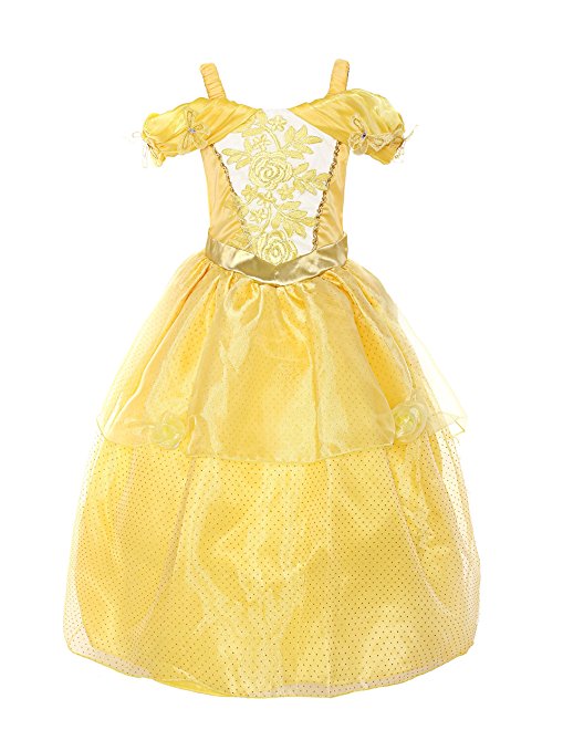 ReliBeauty Girls Princess Belle Costume Drop Shoulder Dress up