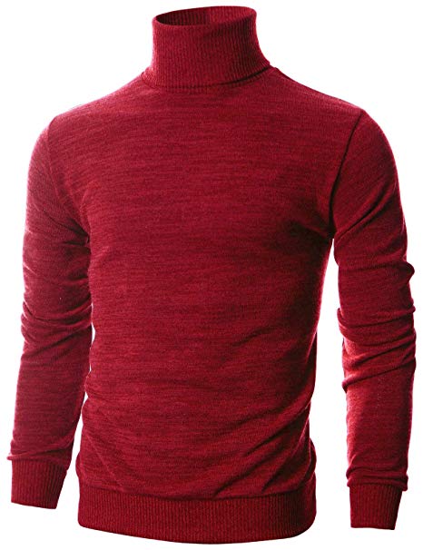 Ohoo Mens Slim Fit Long Sleeve Turtleneck Mixed Ribbed Hem Pullover Sweater