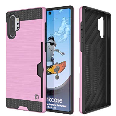 Punkcase Galaxy Note 10 Plus Case [Slot Series] [Slim Fit] Dual-Layer Cover W/Anti-Shock System, Credit Card Slot & PunkShield Screen Protector Compatible W/Samsung Galaxy Note 10  Plus [Pink]