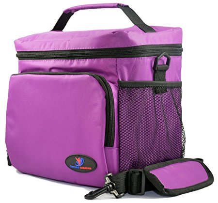 Ramaka Solutions – Insulated Lunch Bag – Stain Resistant Nylon, 5 Storage Compartments, PVC BPA Free, YKK Easy Pull Zippers, Padded Grab Handle, Adjustable Detachable Shoulder Strap  Large Purple