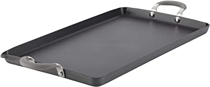 Circulon 10" x 18" Double Burner Hard Anodized Aluminum Grill, Griddle, Oyster Gray