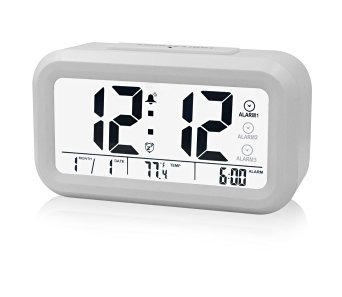 ZHPUAT Three Rings Morning Alarm Clock,Low Light Sensor Technology,Light On Backligt When Detect Low Light,Soft Light That alarm Wake You Up Softly. White
