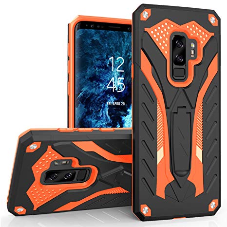 Zizo Static Series Compatible with Samsung Galaxy S9 Plus Case Military Grade Drop Tested with Built in Kickstand Black Orange