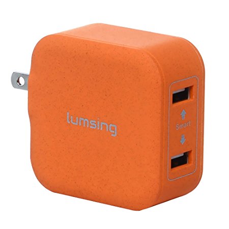 Lumsing Dual USB wall charger compact travel charging hub with Foldable Power Adapter for iPhone iPad Samsung Galaxy Smartphones Tablets(Orange)