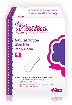 Ultra Thin Cotton Panty Liners for Women by Maxim (Light): 100% Cotton Feminine Menstrual Protection for Sensitive Skin - Chlorine Free, Chemical Free