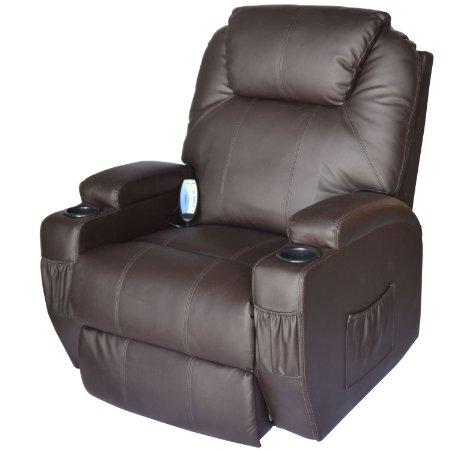 HomCom Deluxe Heated Vibrating PU Leather Massage Recliner Chair - Brown